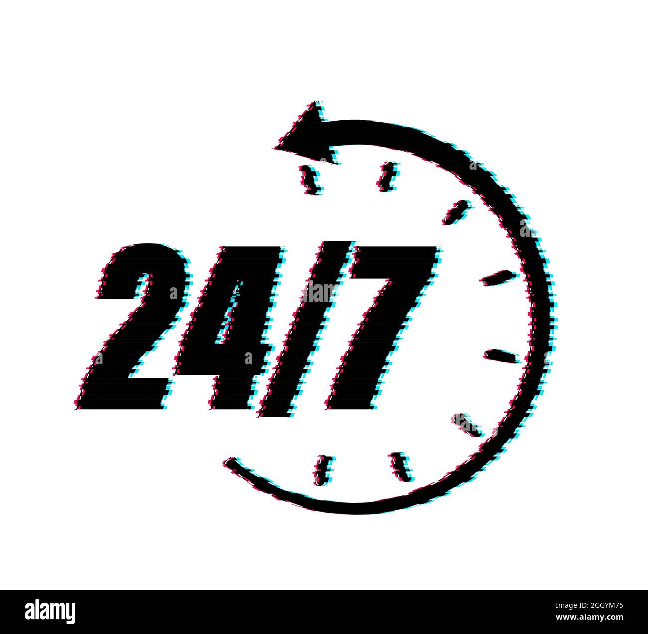 24-7 service concept. 24-7 open. Support service glitch icon. Vector ...