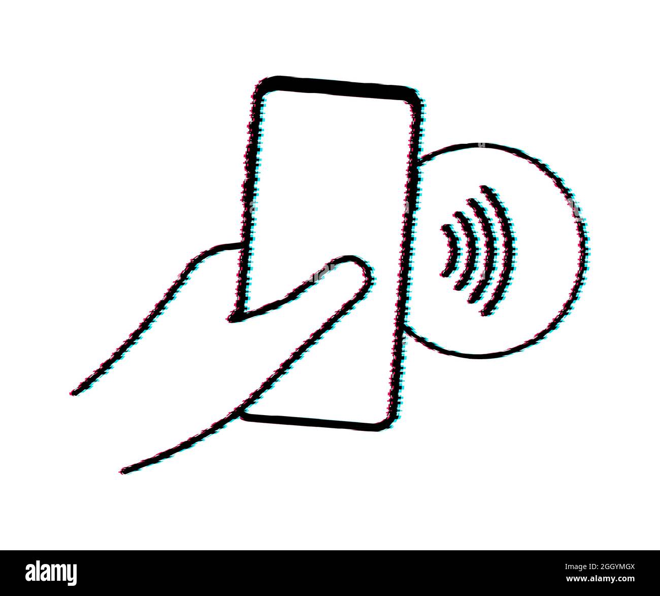 Contactless wireless pay sign logo. Glitch icon. NFC technology. Vector ...