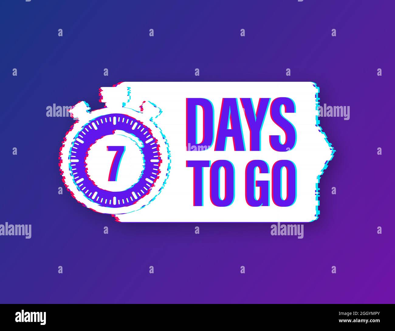 7 days to go. Glitch style icon. Vector typographic design. Vector ...