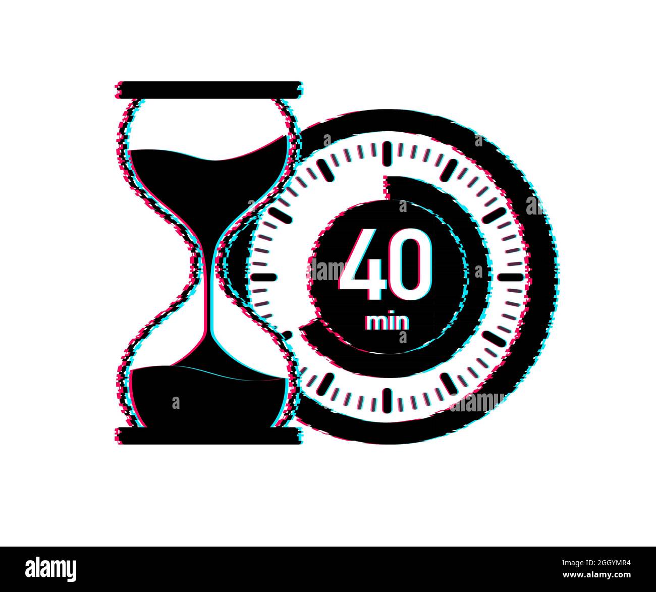 The 40 minutes, stopwatch vector glitch icon. Stopwatch icon in flat ...