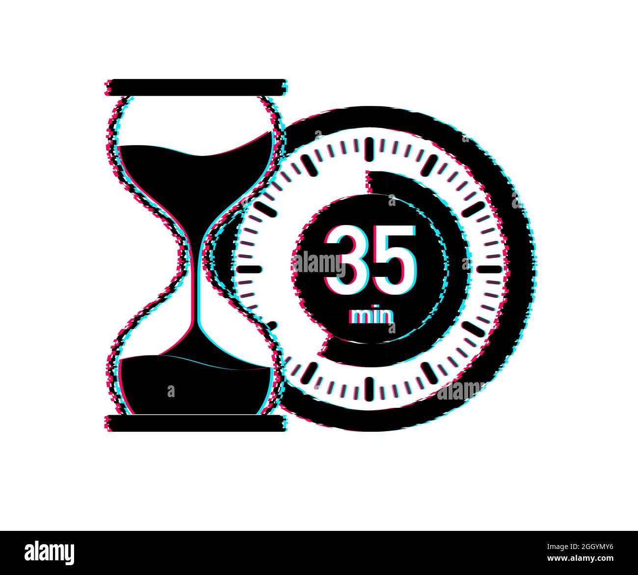 The 35 minutes, stopwatch vector glitch icon. Stopwatch icon in flat ...