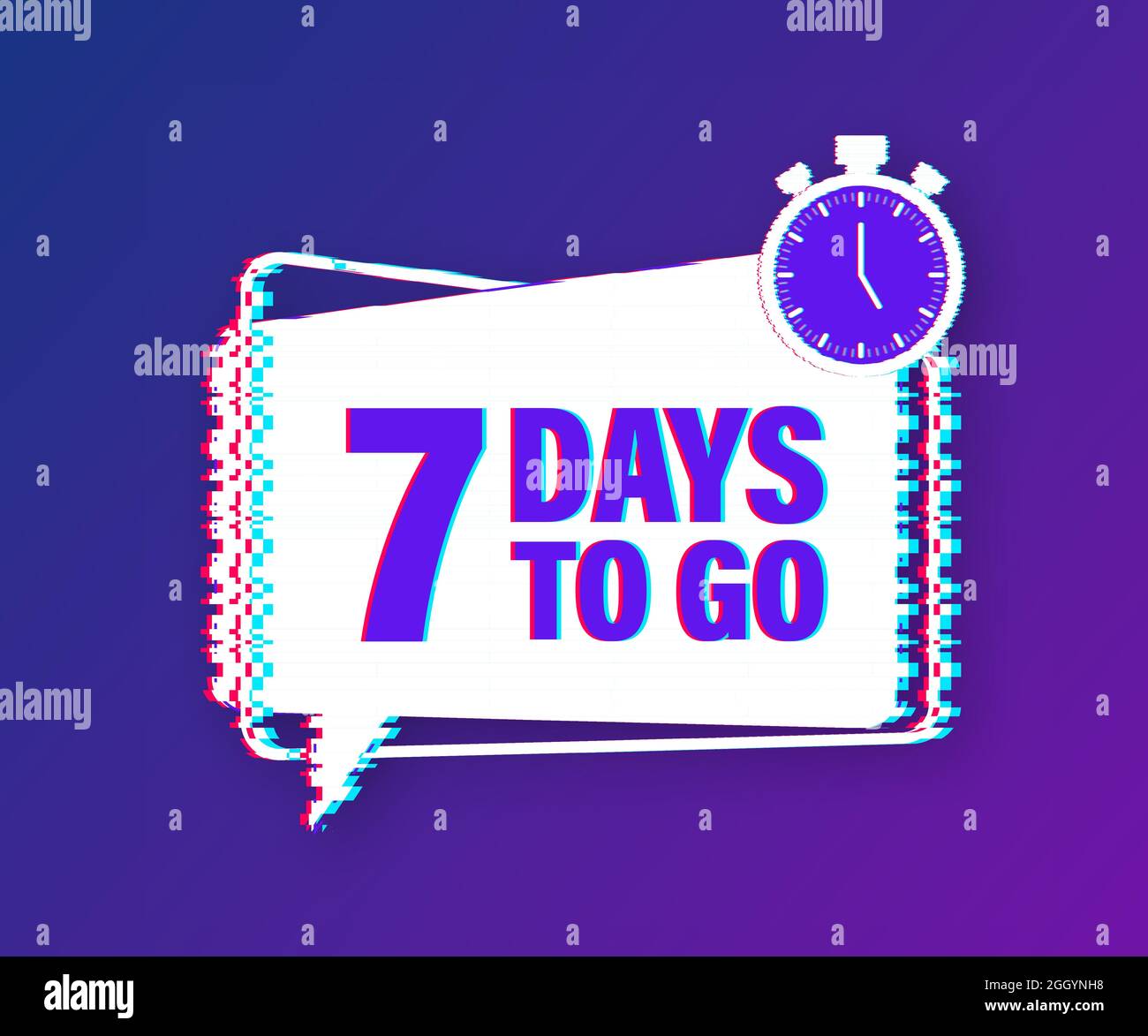 7 days to go. Glitch style icon. Vector typographic design. Vector ...