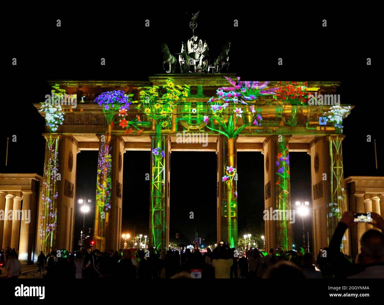 The Brandenburg Gate is illuminated during the Festival of Lights show in  Berlin, Germany, September 3, 2021. Picture taken September 3, 2021.  REUTERS/Joachim Herrmann Stock Photo - Alamy