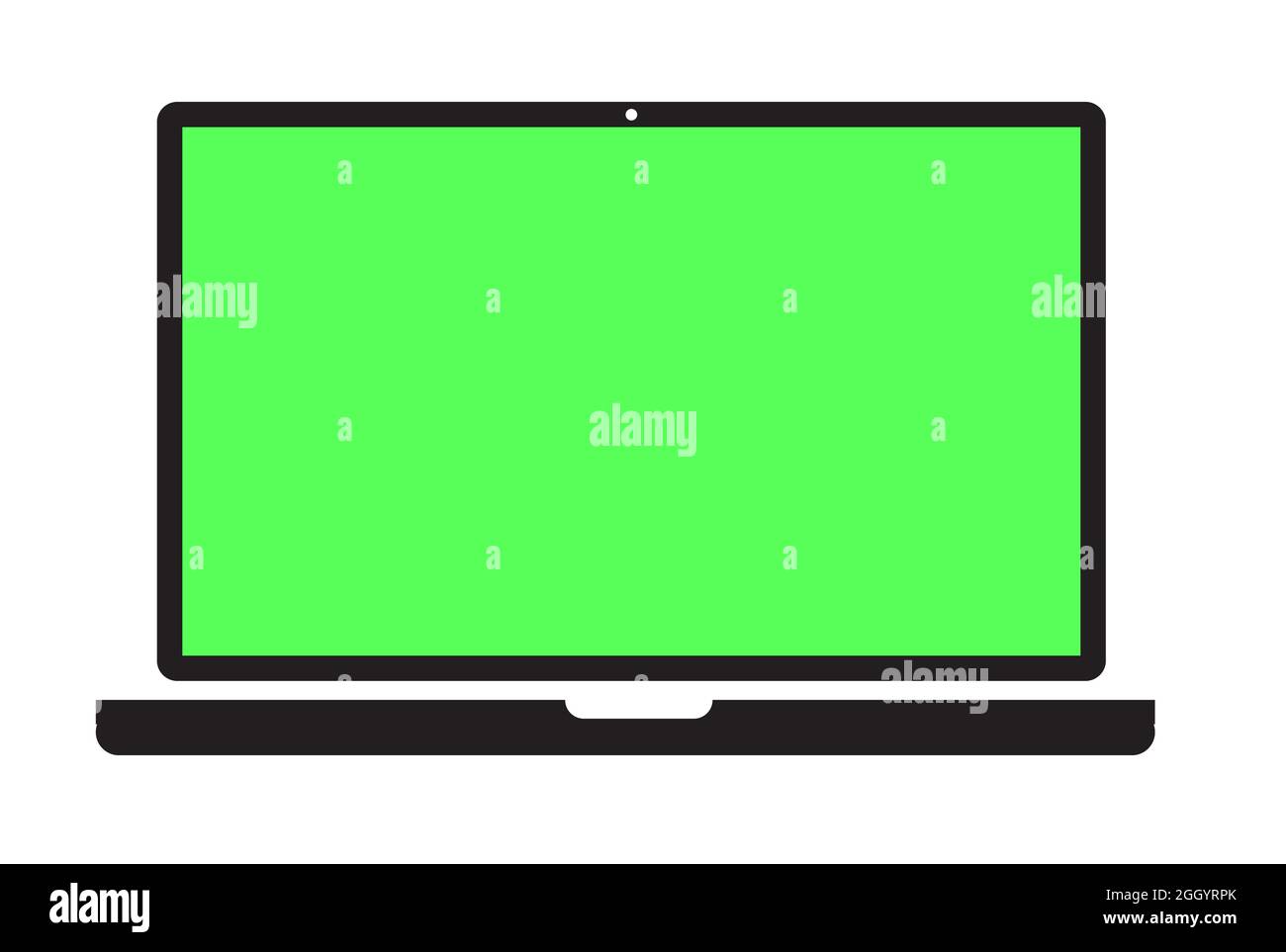 laptop computer with green screen on white background. Open Laptop with