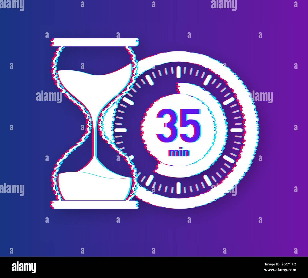 The 35 minutes, stopwatch vector glitch icon. Stopwatch icon in flat ...
