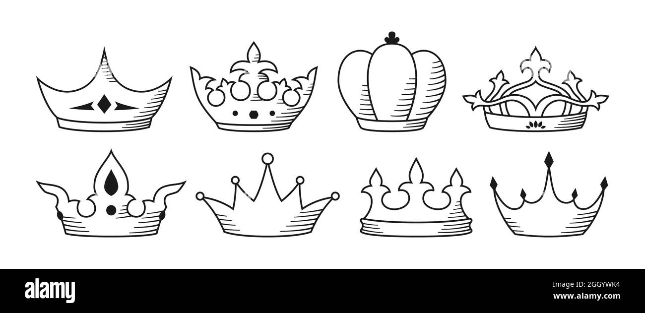 Sketch crowns hand drawn king queen crown Vector Image
