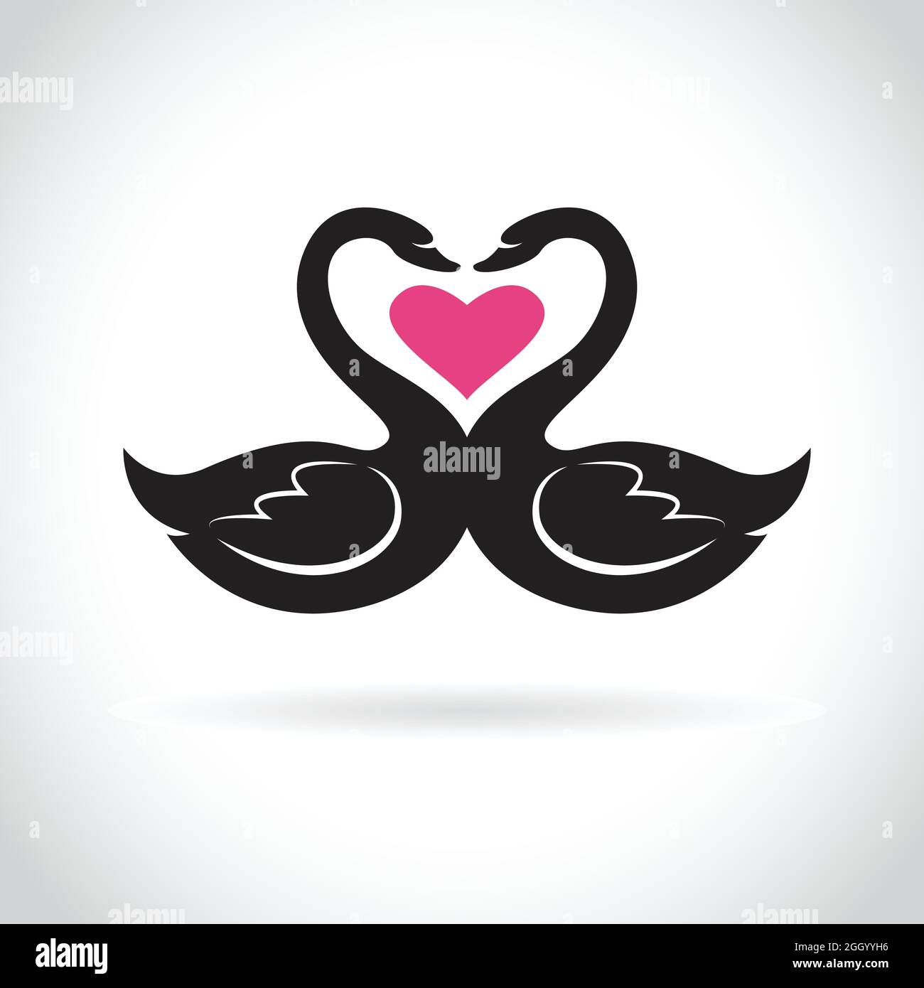 Vector of two loving black swans and pink heart on white background. Wild Animals. swans logo or icon. Easy editable layered vector illustration. Stock Vector