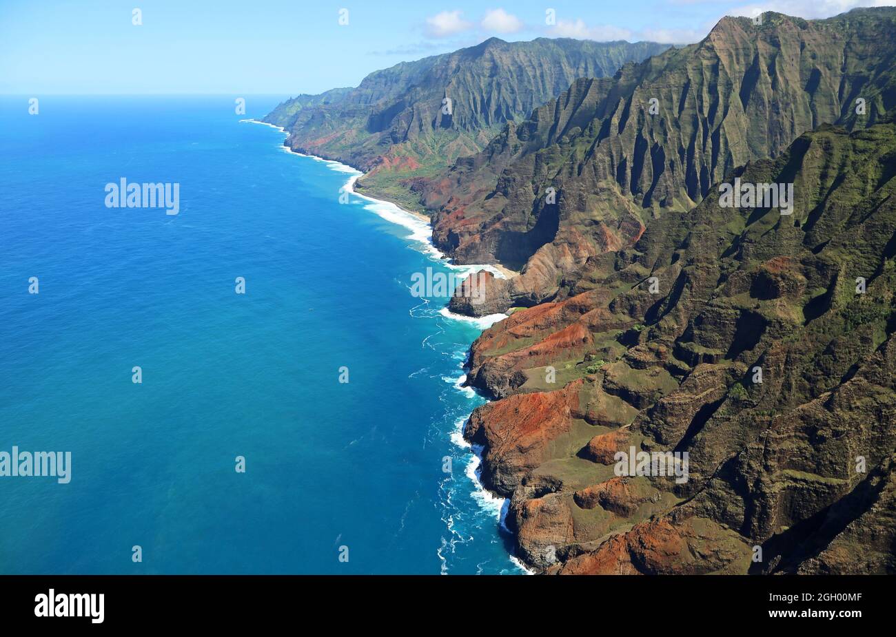Bird-eye view at Na Pali coast - Hawaii, Kauai Stock Photo