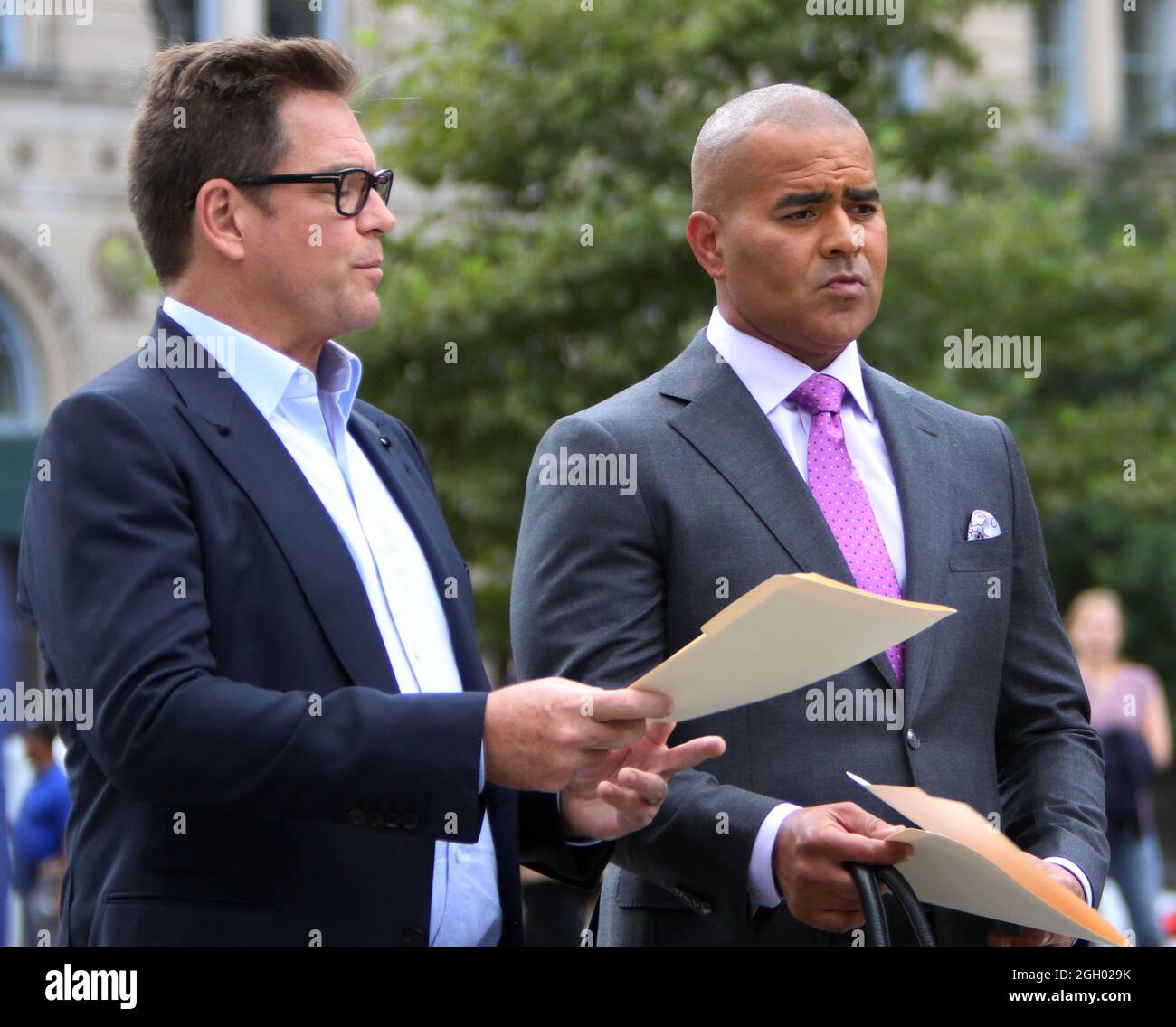New York NY USA. 3rd Sep 2021. Michael Weatherly Christopher Jackson on the set of the CBS s series Bull in New York City on September 03 2021. Credit Rw Media Punch Alamy Live News