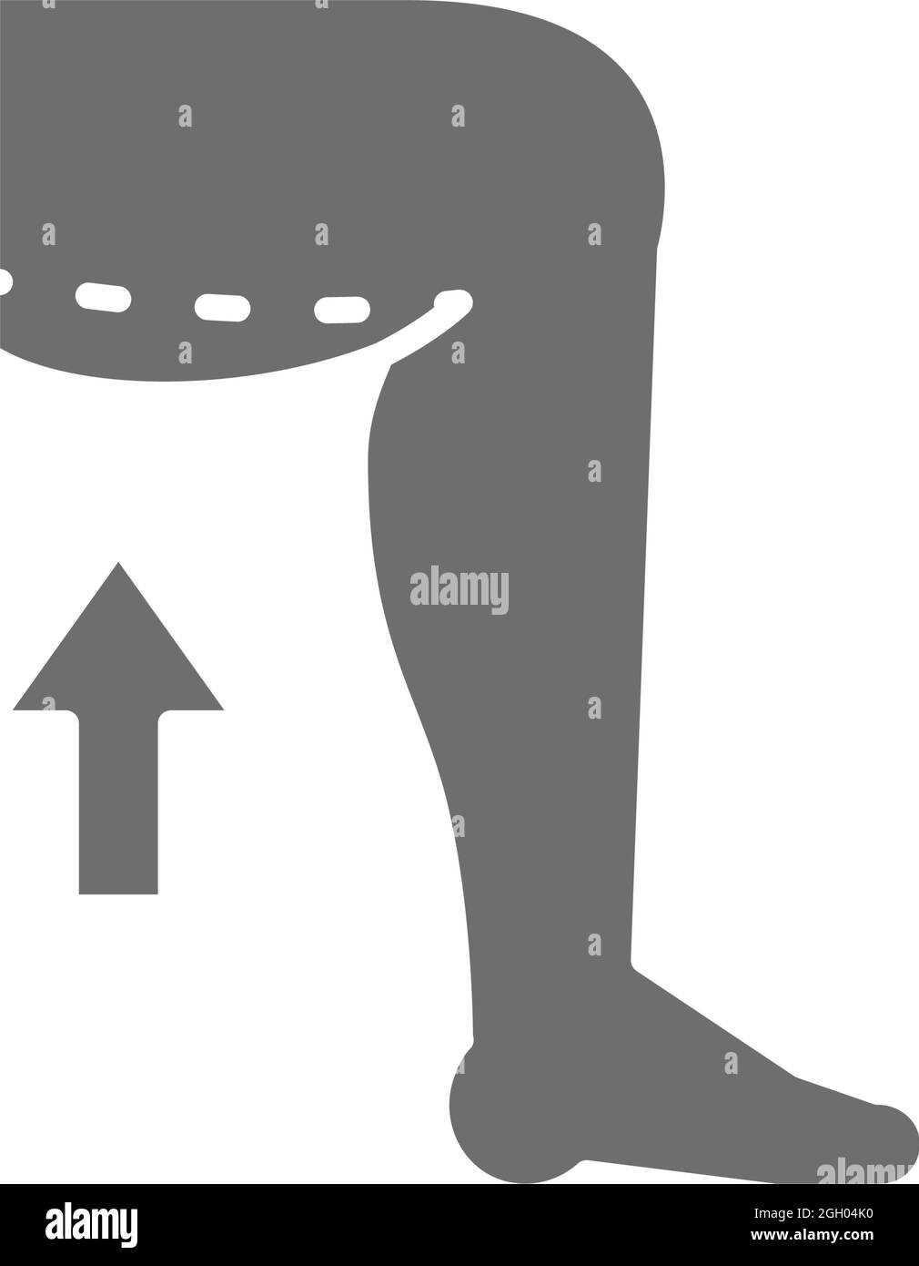 Vector hip liposuction, thigh plastic surgery grey icon. Symbol and sign illustration design