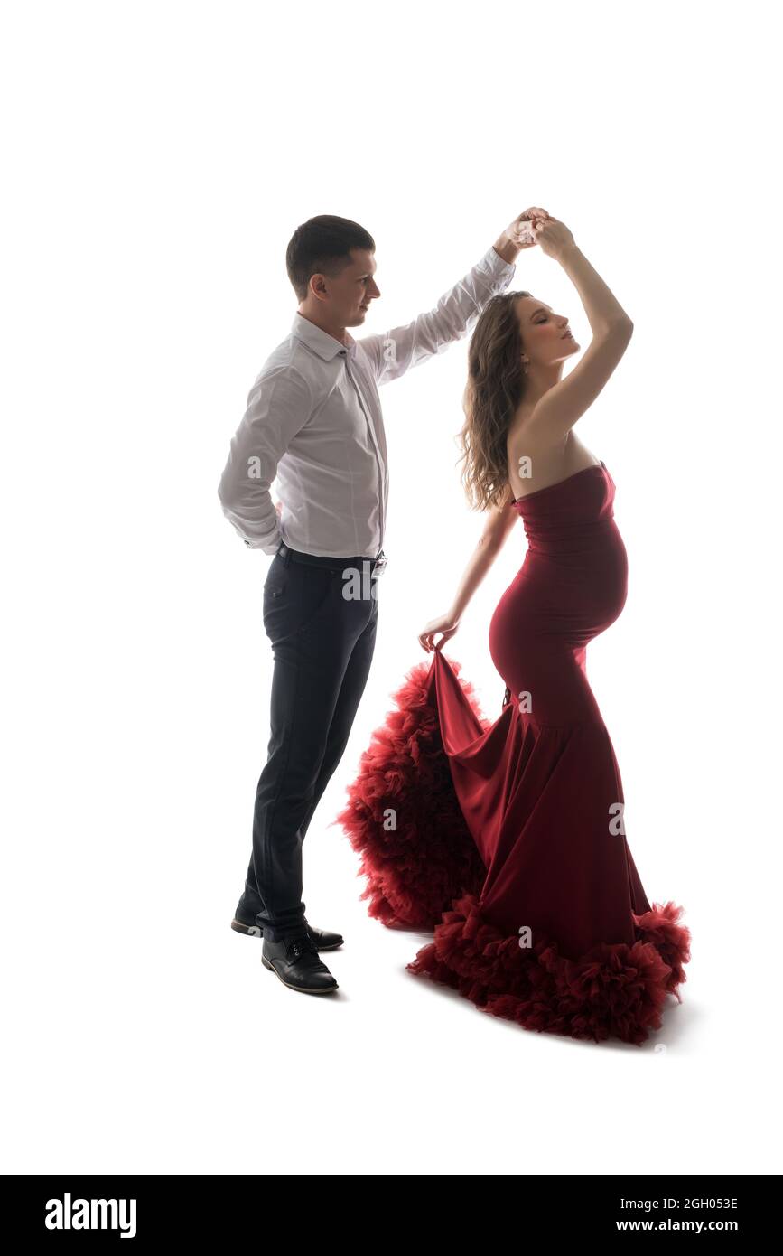 Elegant couple dancing on white background Stock Photo