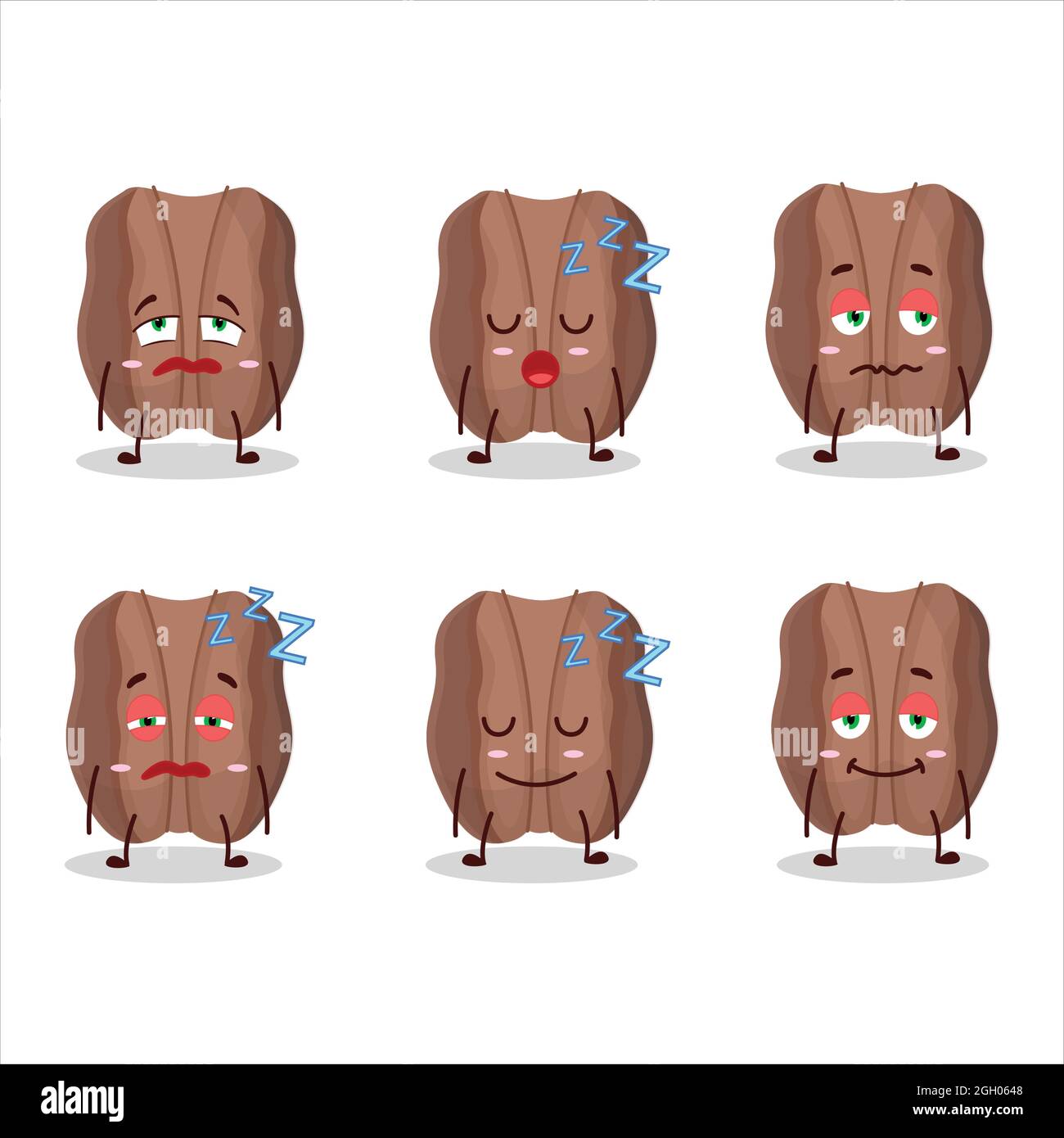 Cartoon character of pecans with sleepy expression. Vector illustration