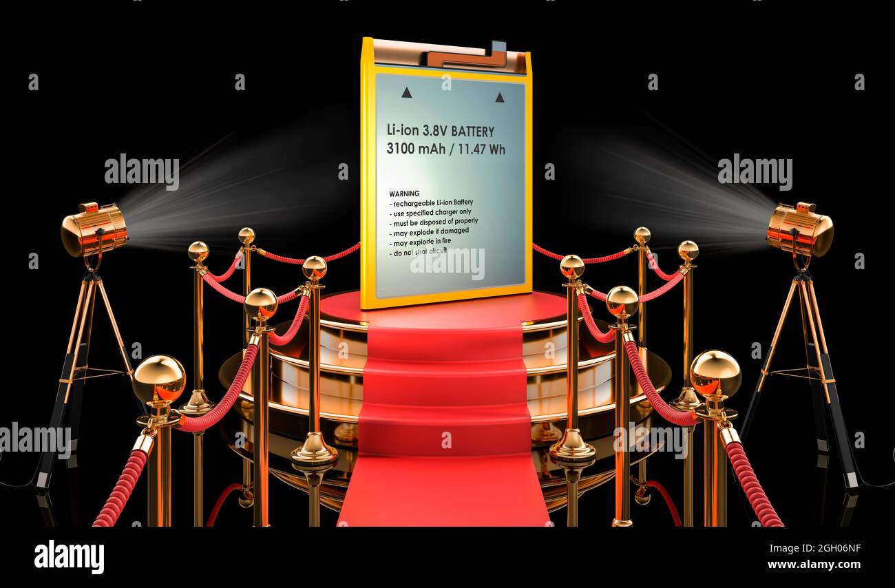 Lithium Ion Cell Phone Battery on the podium, 3D rendering isolated on ...