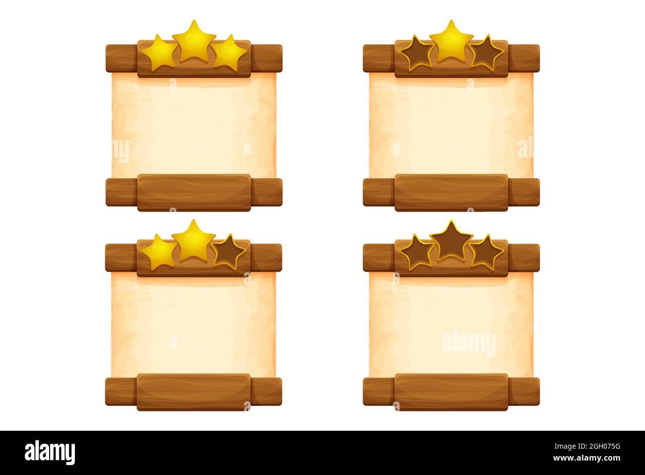 Set wood planks with parchment paper in cartoon style, level ...