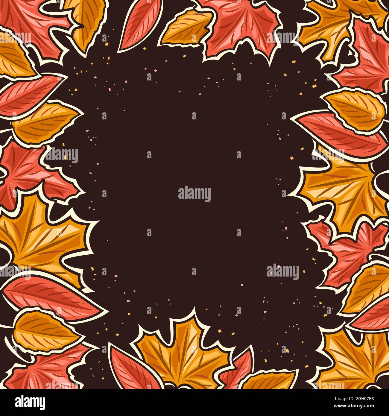 Vector Autumn Leaves Frame with dark copy space, square layout with ...