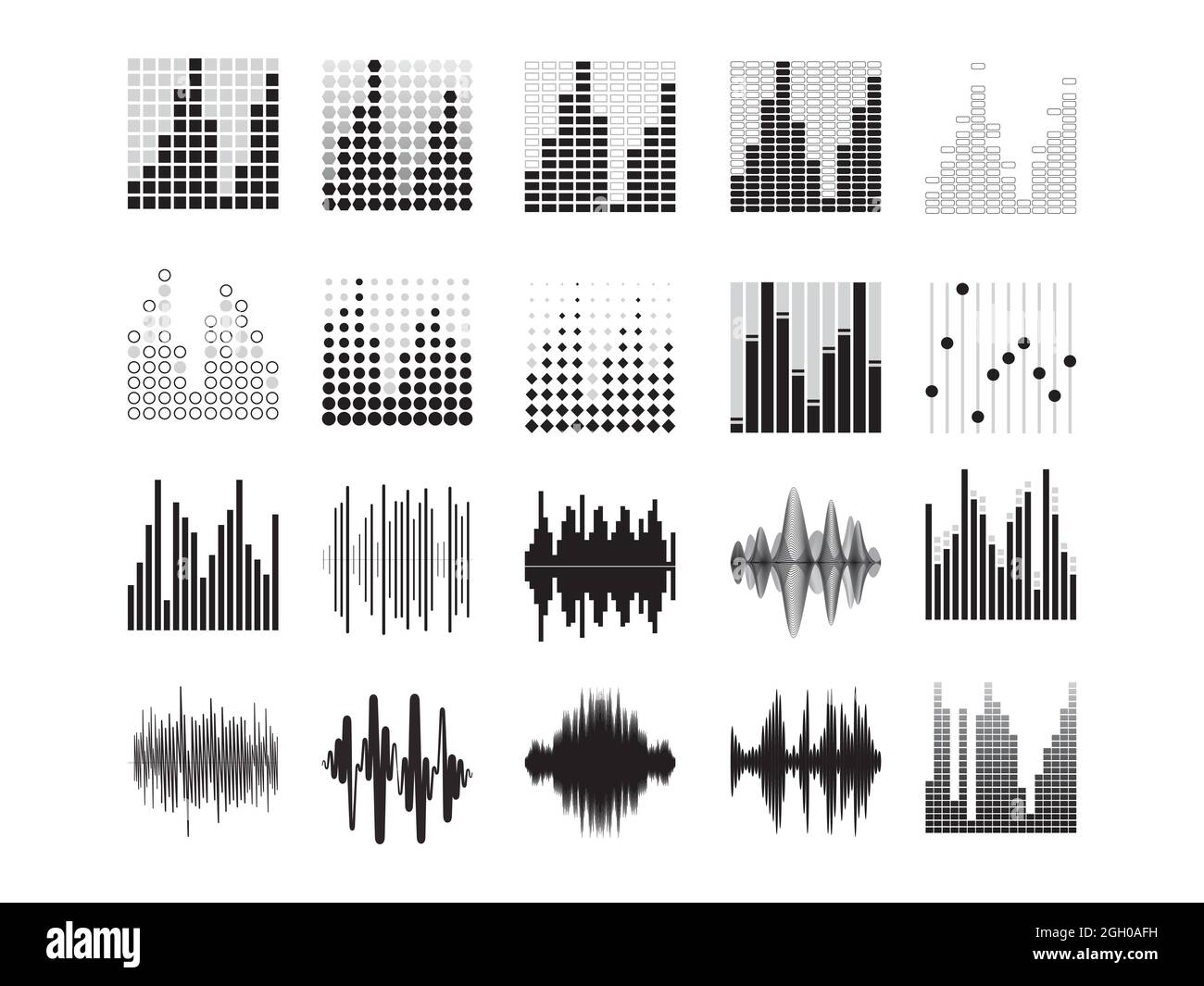 Black sound waves. Music audio frequency, voice line waveform