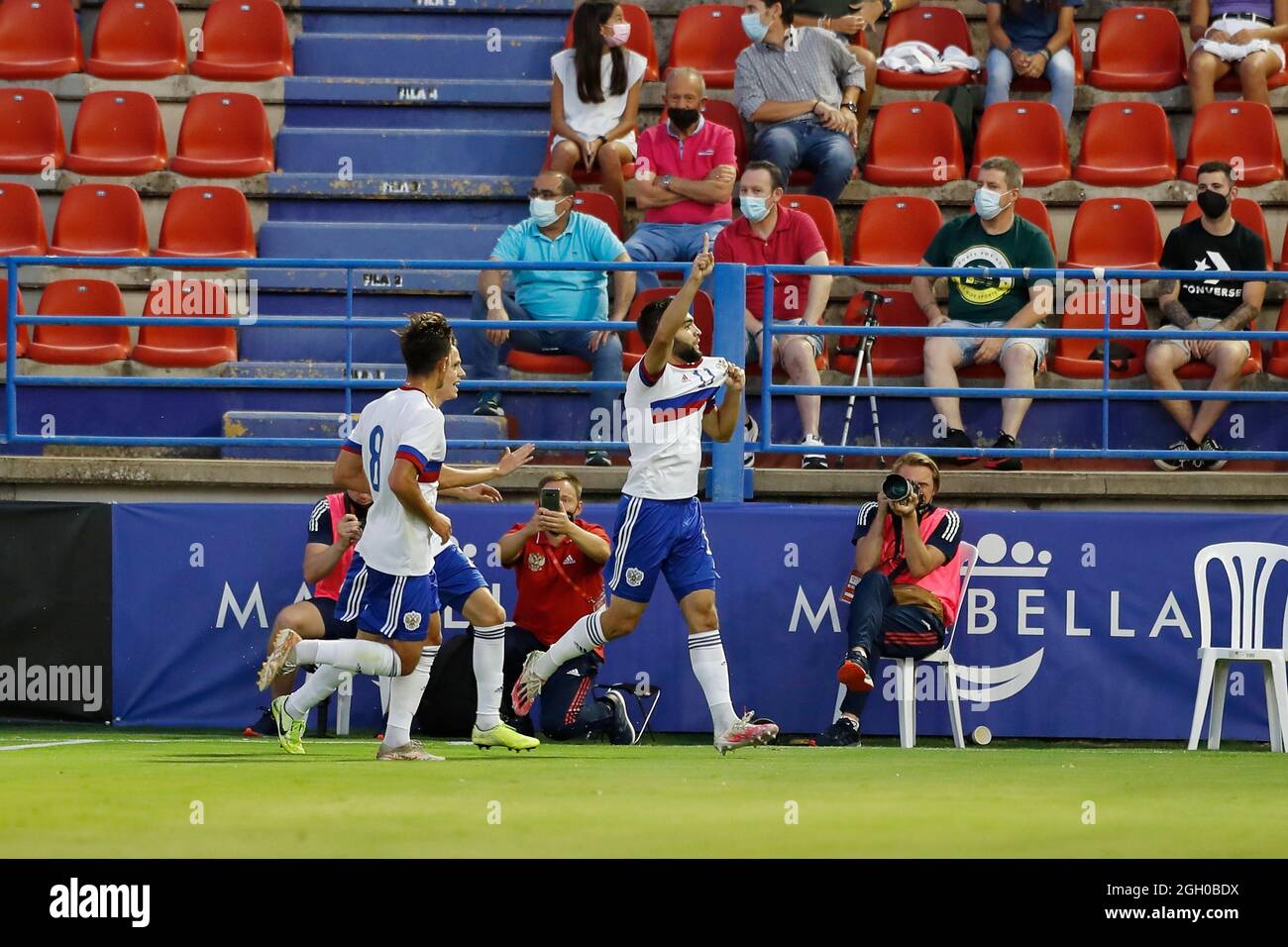 Almendralejo, Spain. 3rd Sep, 2021. Gamid Agalarov (RUS) Football/Soccer : Agalarov celebrate after his goal during UEFA Under 21 Championship qualifying round match between U21 Spain 4-1 U21 Russia at the Estadio Francisco de la Hera in Almendralejo, Spain . Credit: Mutsu Kawamori/AFLO/Alamy Live News Stock Photo