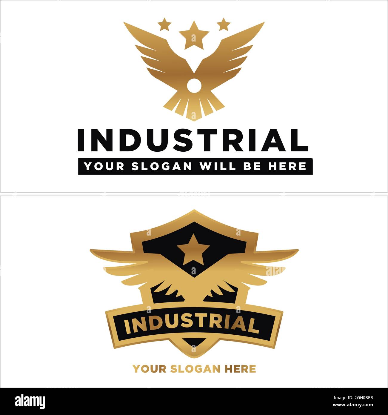 Industrial shield badge wings logo design Stock Vector
