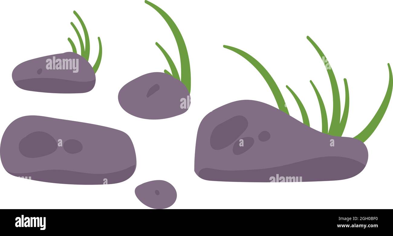Isolated Stones and Pebbles with Grass Stock Vector