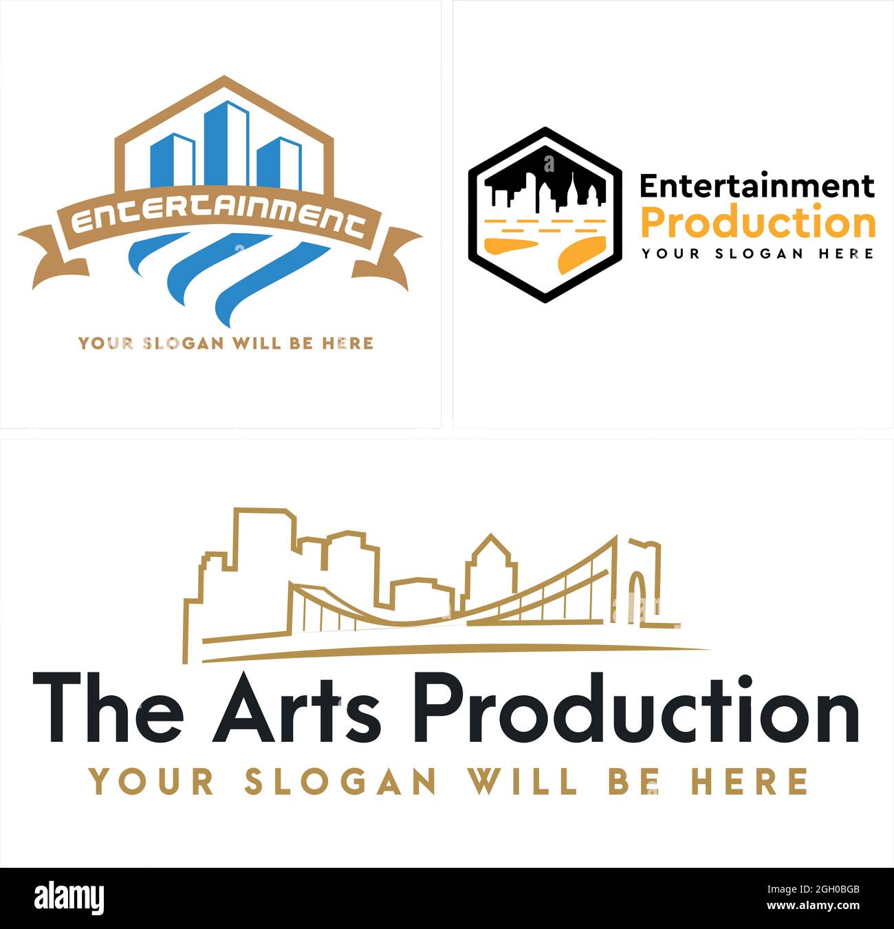 Arts production building bridge logo design Stock Vector