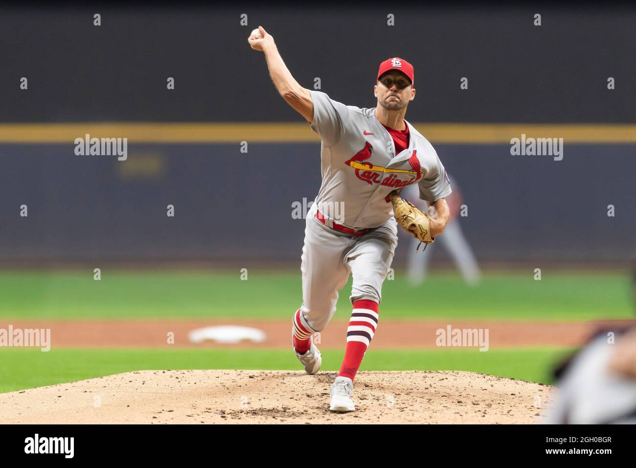 Milwaukee, USA. 03rd Sep, 2021. September 03, 2021: Milwaukee Brewers  center fielder Lorenzo Cain #6 advances to second on Milwaukee Brewers  starting pitcher Aaron Ashby #26 sacrifice bunt during MLB baseball game