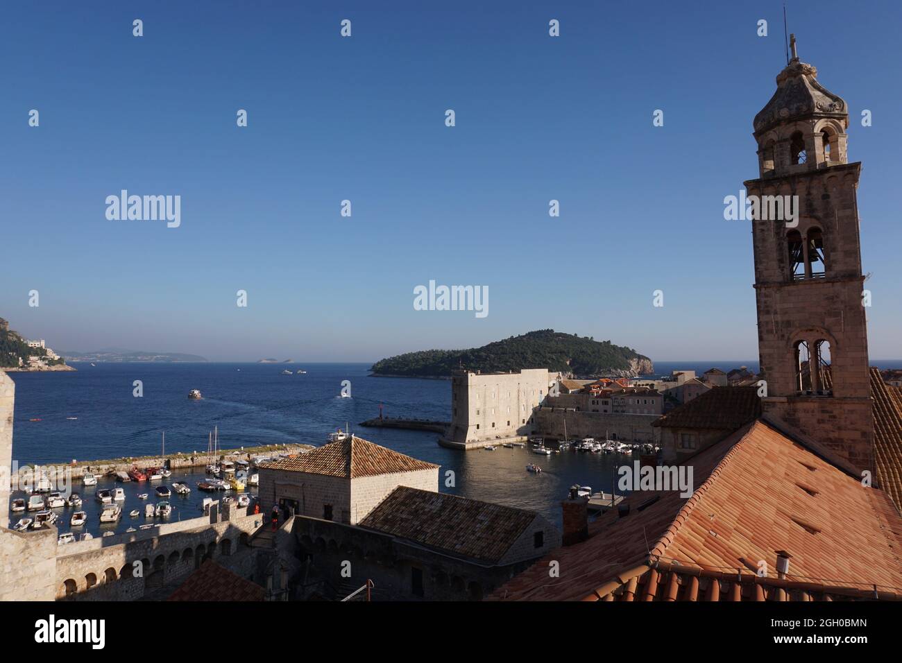 View onto the Harbour of Dubrovnik from the City Walls, Croatia 2020 Stock Photo