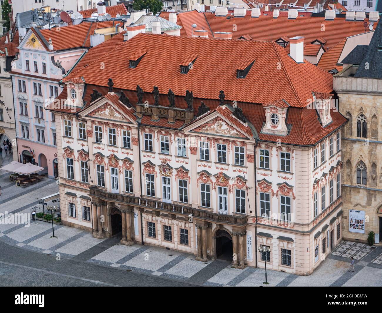 Prague, Czech Republic - July 3 2021: Goltz-Kinsky Palace or Palac Goltz-Kinskych on Old Town Square. A Historic Rococo Building in Czechia. Stock Photo