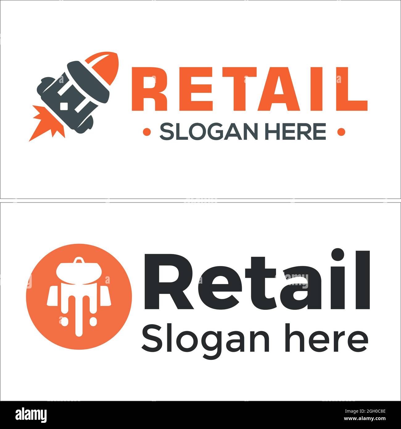 Retail business backpack rocket logo design Stock Vector
