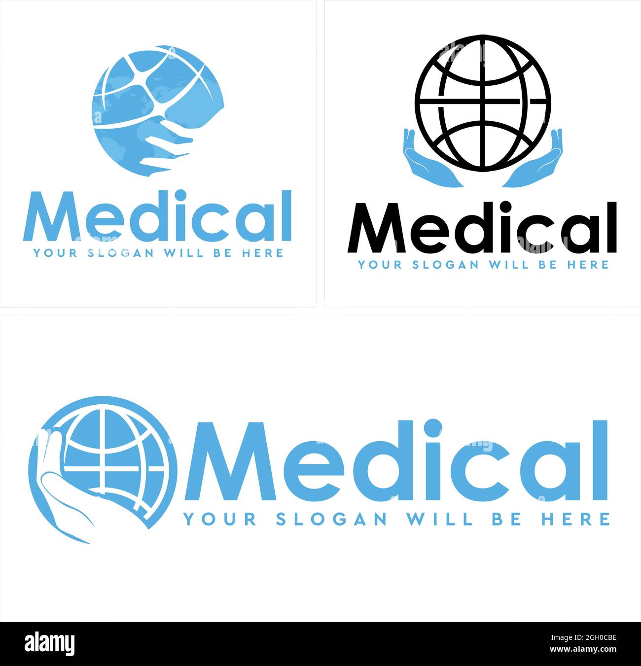 Medical center global hand icon logo design Stock Vector