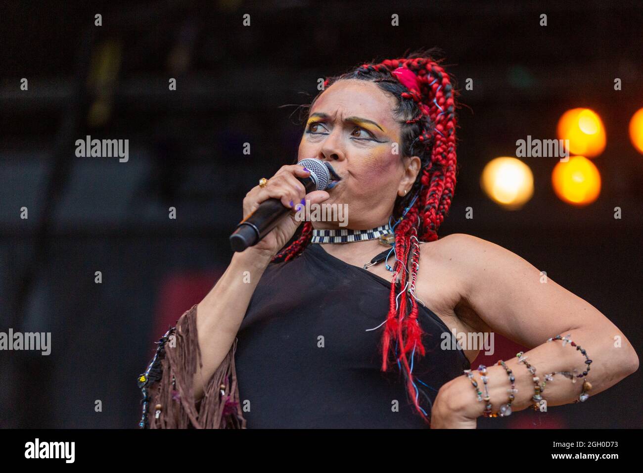 Milwaukee, USA. 03rd Sep, 2021. Annabella Lwin of Annabella's Bow Wow Wow during the Summerfest Music Festival on September 3, 2021, in Milwaukee, Wisconsin (Photo by Daniel DeSlover/Sipa USA) Credit: Sipa USA/Alamy Live News Stock Photo