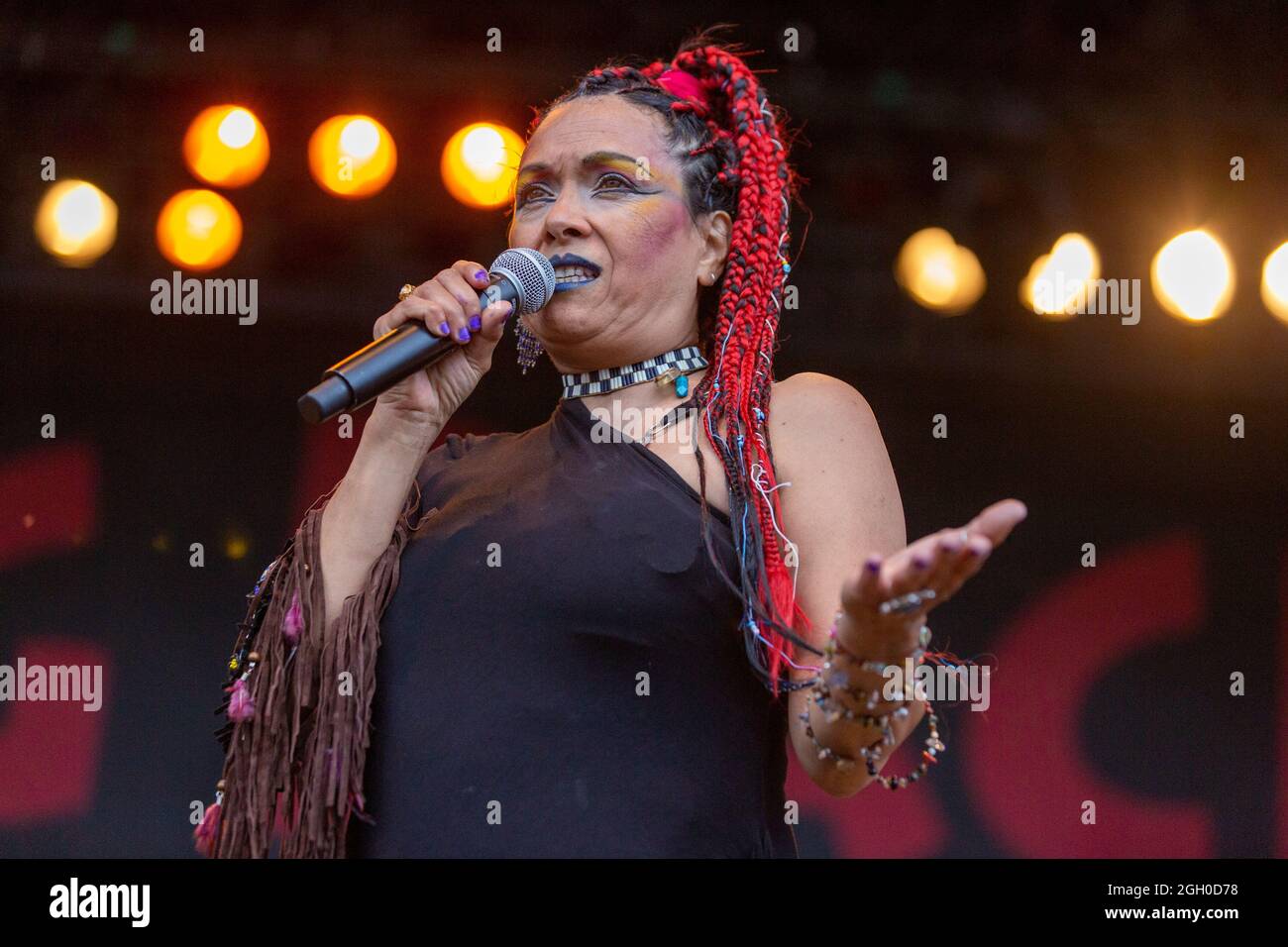 Milwaukee, USA. 03rd Sep, 2021. Annabella Lwin of Annabella's Bow Wow Wow during the Summerfest Music Festival on September 3, 2021, in Milwaukee, Wisconsin (Photo by Daniel DeSlover/Sipa USA) Credit: Sipa USA/Alamy Live News Stock Photo