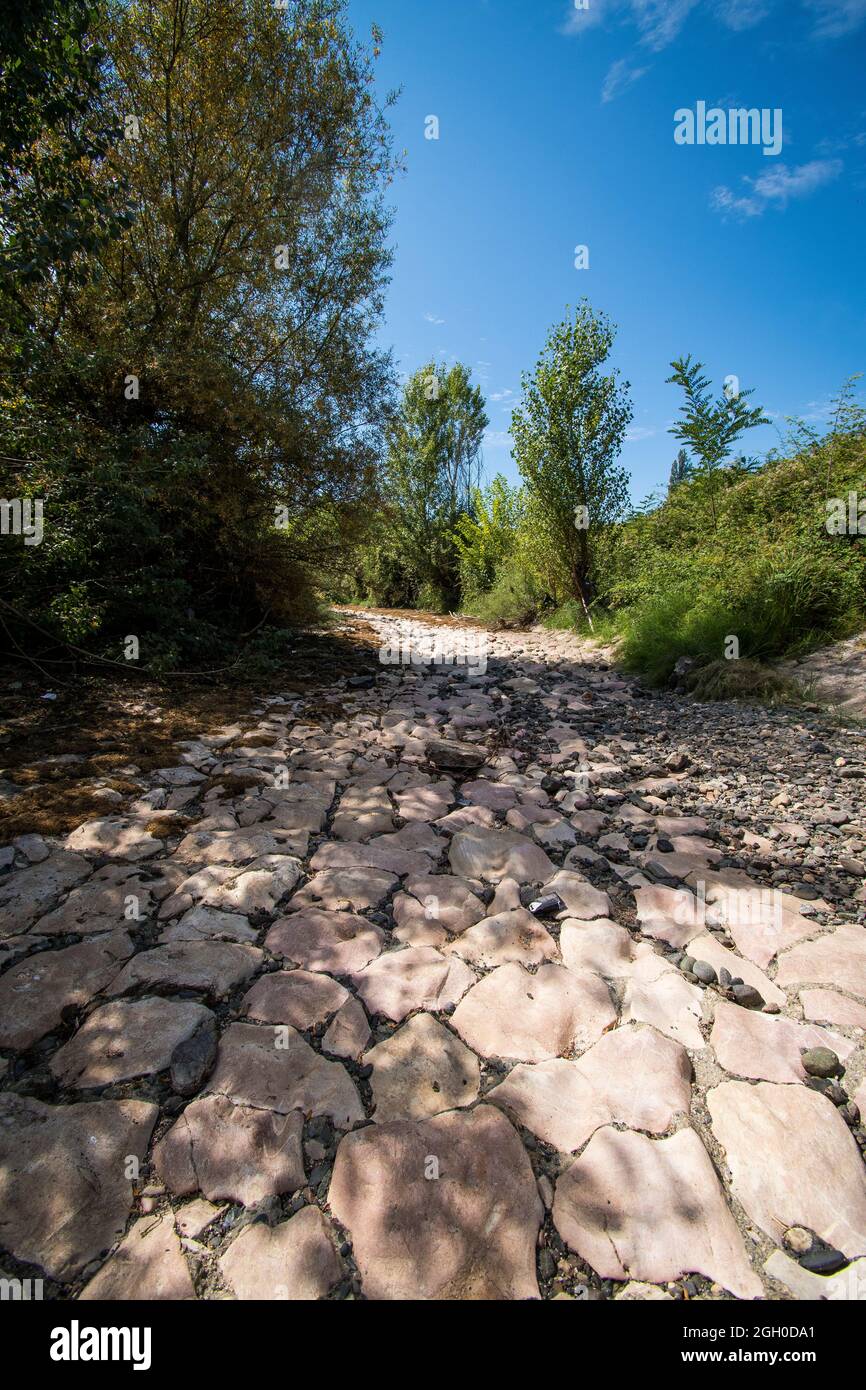 The riverbed without water, the drought takes its toll. The riverbedbed ...