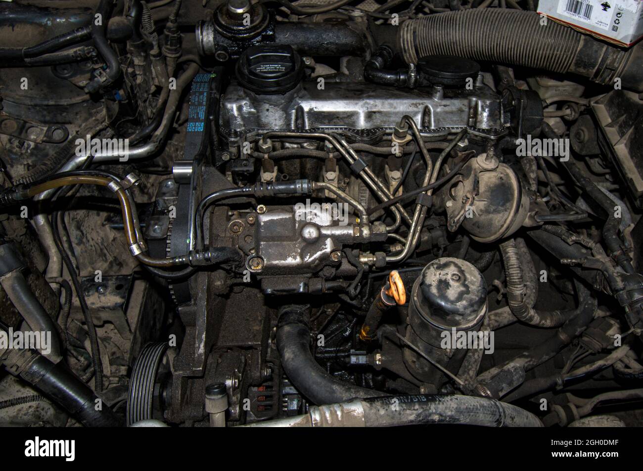 Open real car engines in the repair phase in a car mechanic shop Stock Photo Alamy