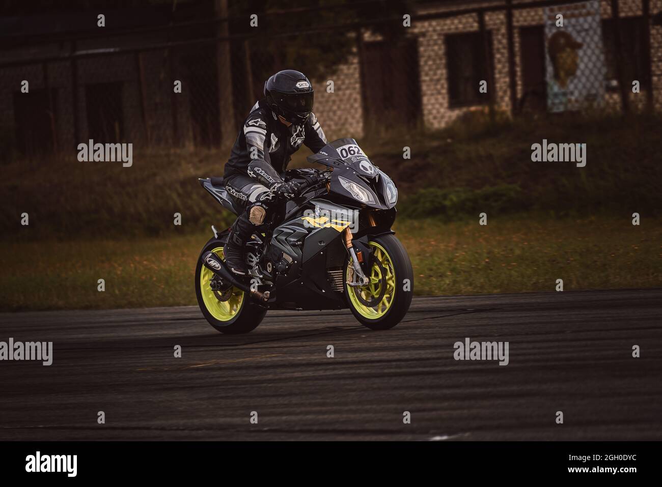 10-05-2021 Lithuania, Kaunas MotoGP rider, Motorcyclist rides at fast sport bike. Stock Photo
