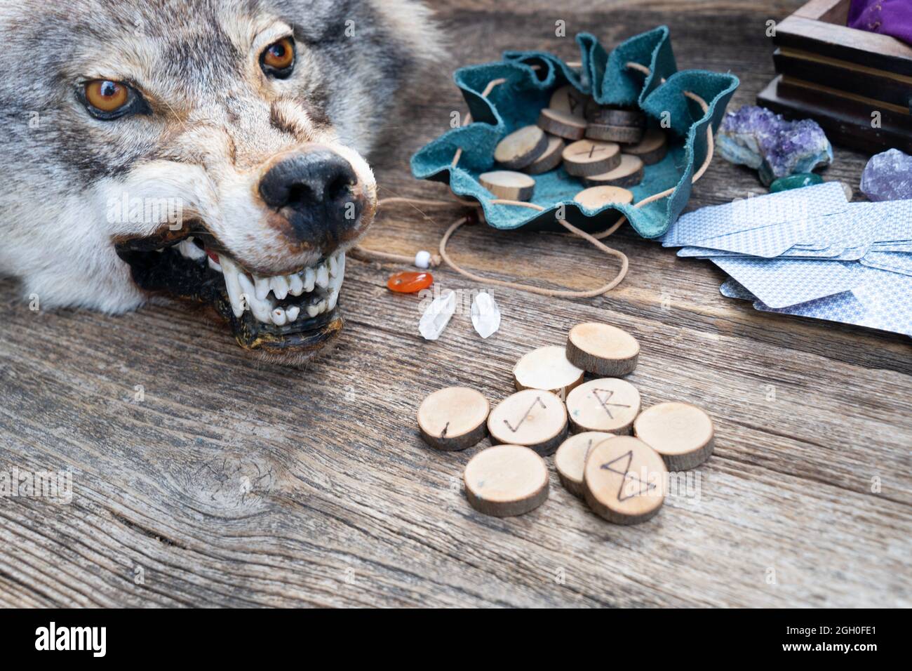 Handmade runes for fortunetelling Stock Photo - Alamy