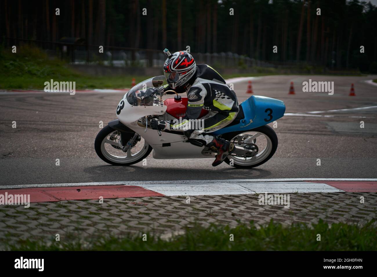 10-05-2021 Lithuania, Kaunas MotoGP rider, Motorcyclist rides at fast sport bike. Stock Photo
