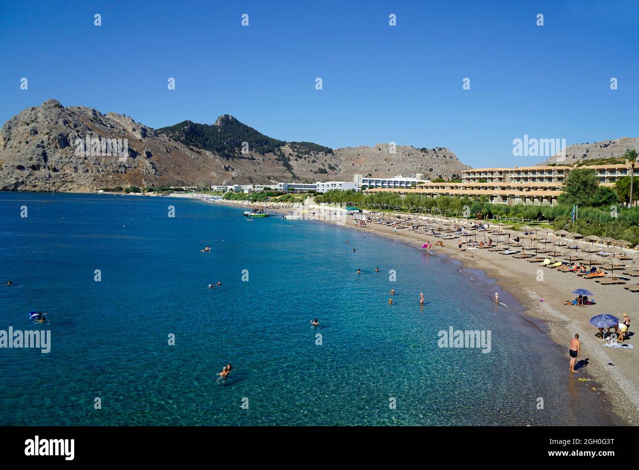scenic kolymbia beach on rhodes island in greece Stock Photo