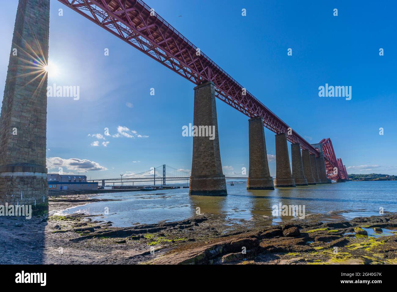 View of the Forth Rail Bridge over the Firth of Forth, South Queensferry, Edinburgh, Lothian, Scotland, United Kingdom, Europe Stock Photo