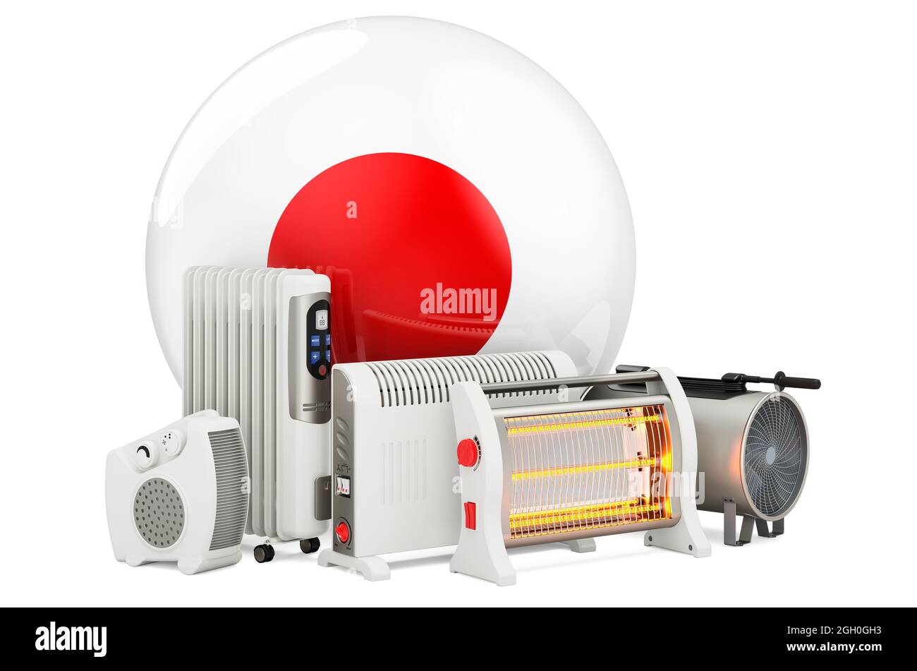 Japanese flag with heating devices. Manufacturing, trading and service