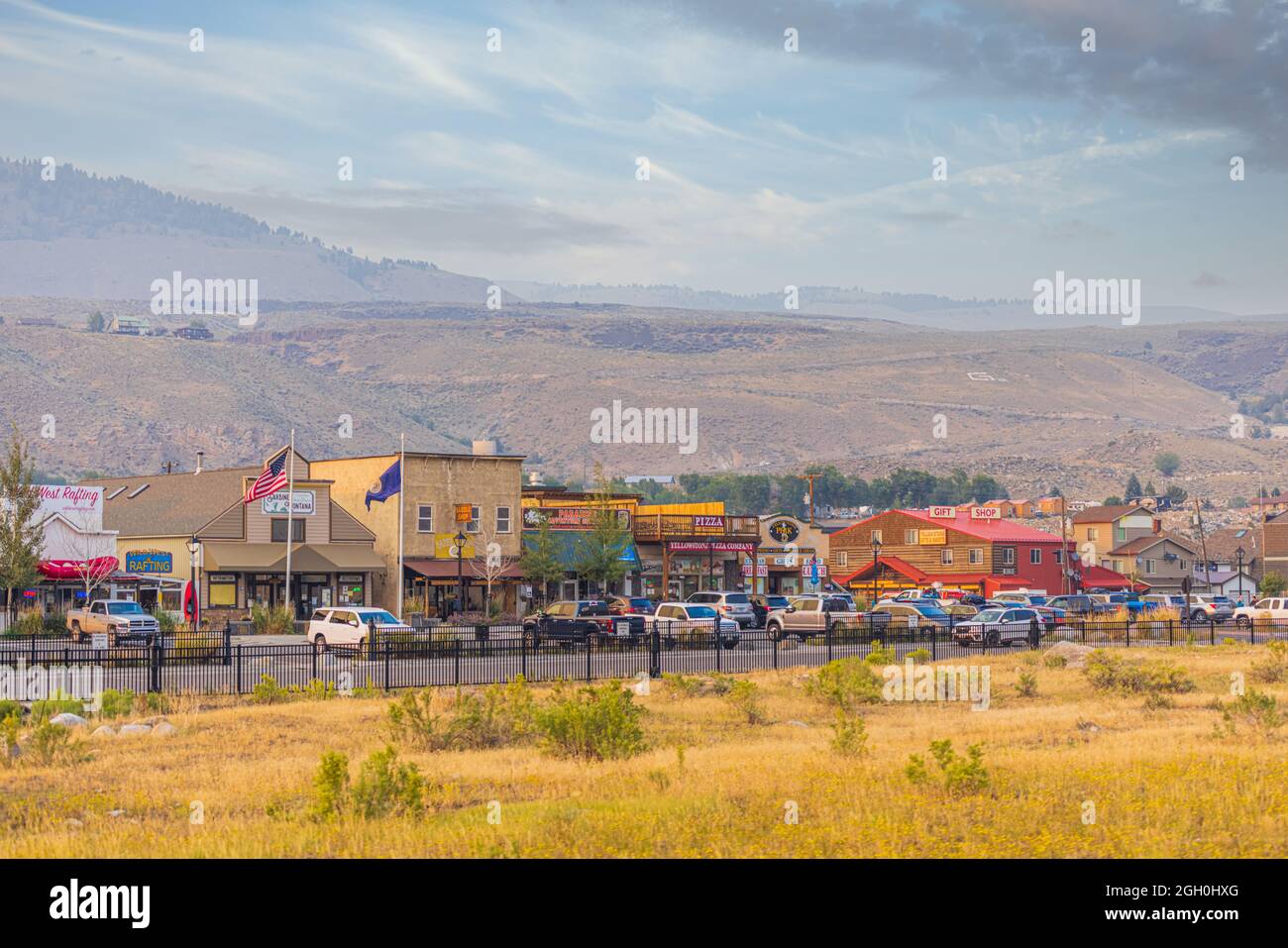 Gardiner, Montana- August 2021: Street shot of Gardiner, the town at ...