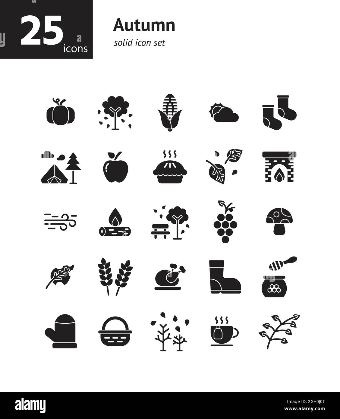 Autumn solid icon set. Vector and Illustration. Stock Vector