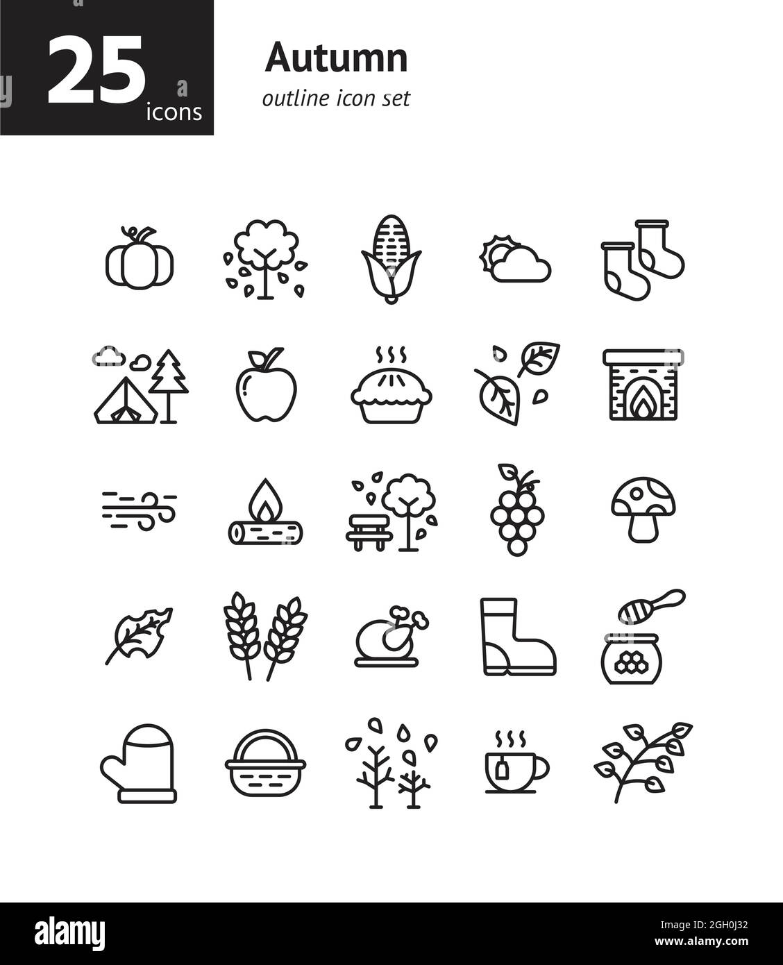 Autumn outline icon set. Vector and Illustration. Stock Vector