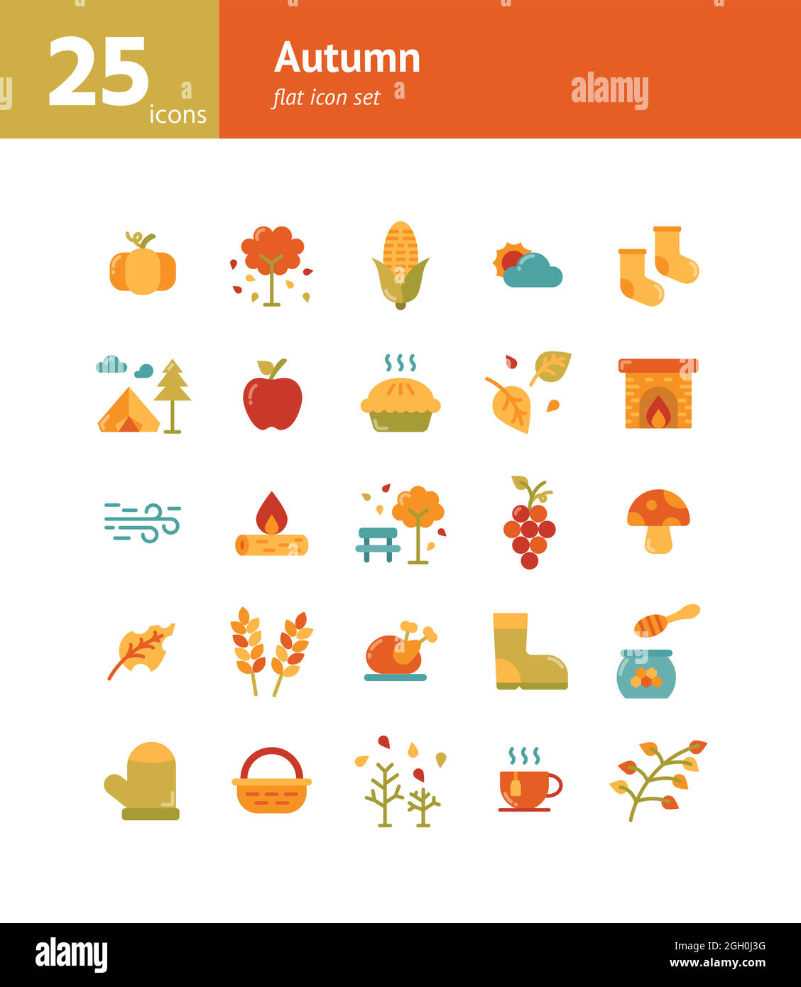 Autumn flat icon set. Vector and Illustration. Stock Vector