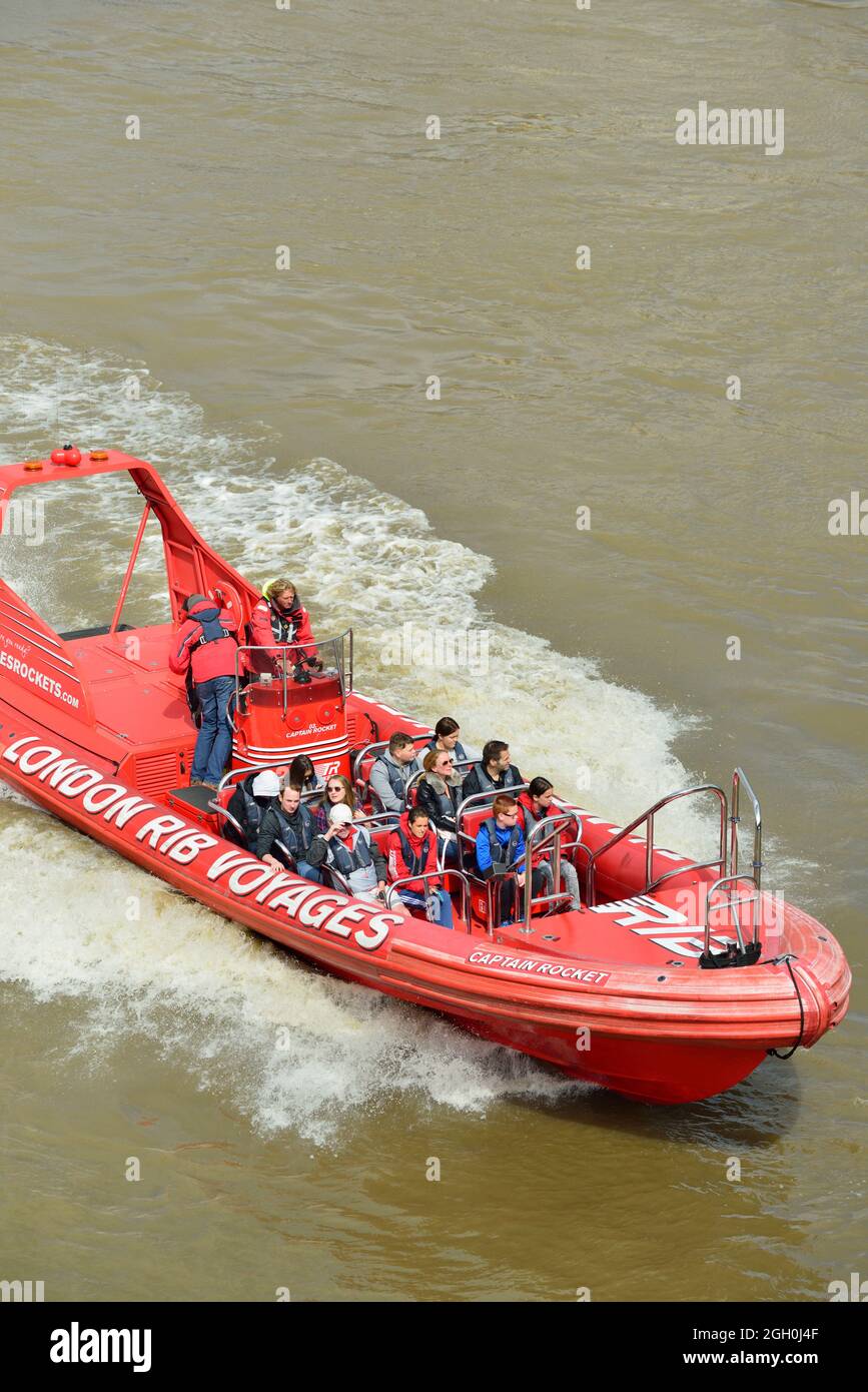Thames RIB speedboat experience, Thames River, London, United Kingdom Stock Photo