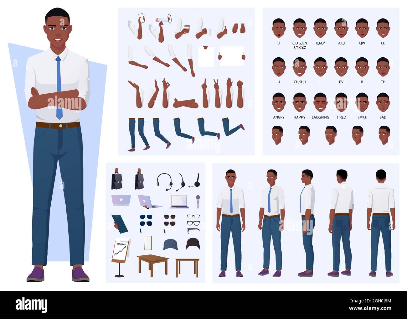 African American Man Character Creation With Gestures Facial Expressions And Different Poses Design Stock Vector Image Art Alamy