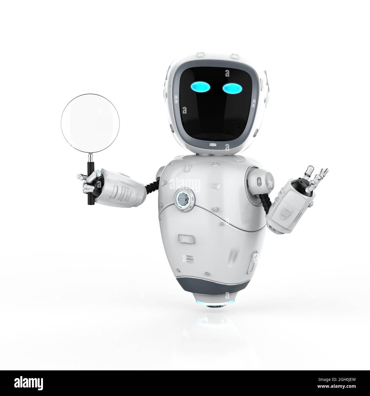 Automatic search engine concept with 3d rendering robot hand hold magnifying glass Stock Photo