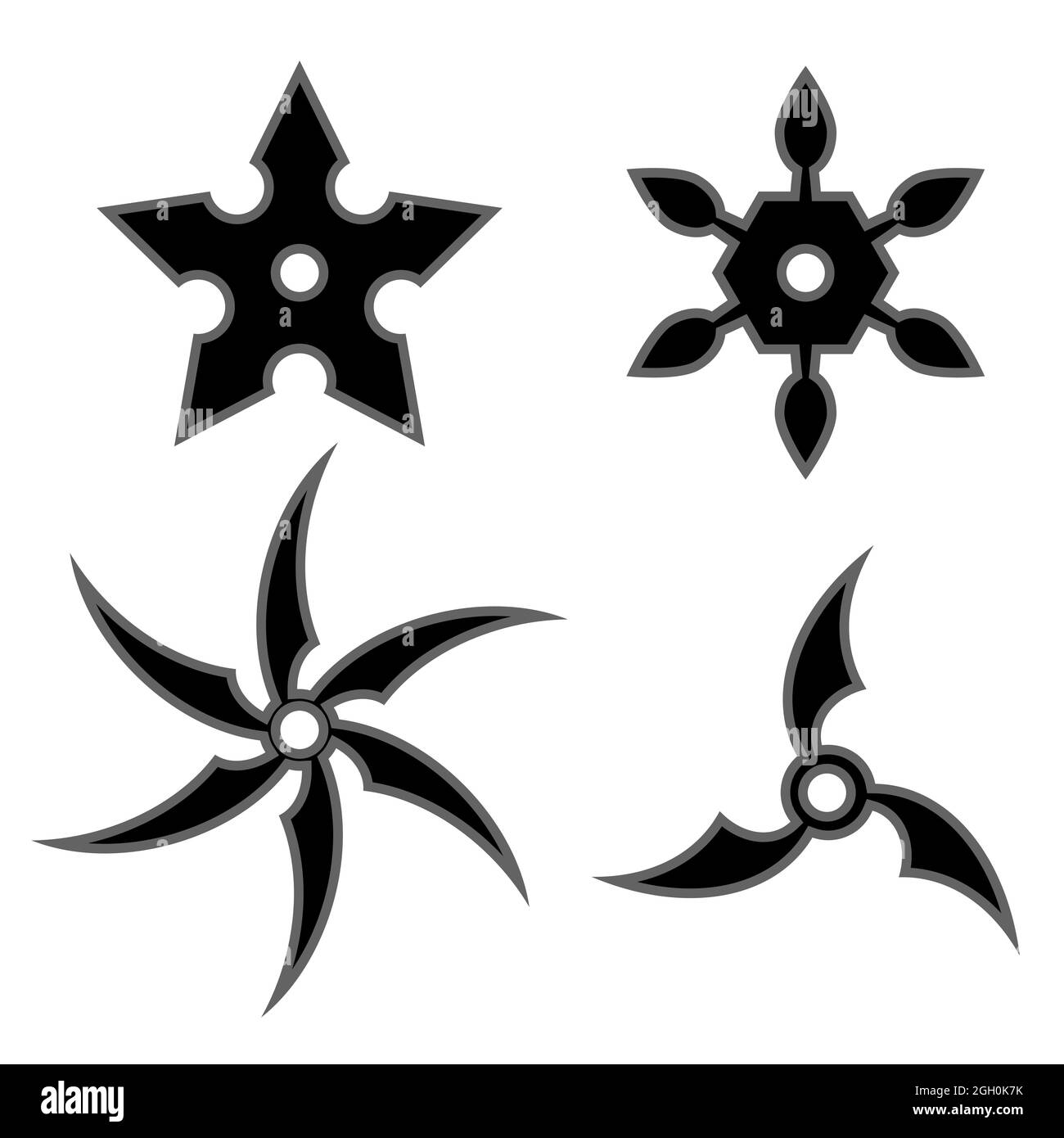Set of Ninja Star. Asian Traditional Weapon. Shuriken Logo Stock Vector