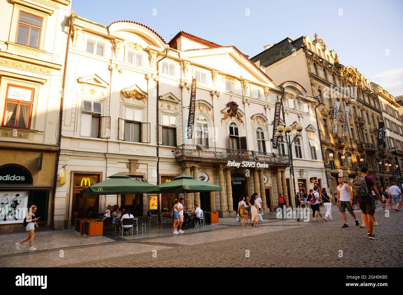 PRAGUE, CZECH REPUBLIC - Jul 26, 2019: Many people sitting at McDonald's fast-food restaurant in Prague, Czech Republic Stock Photo
