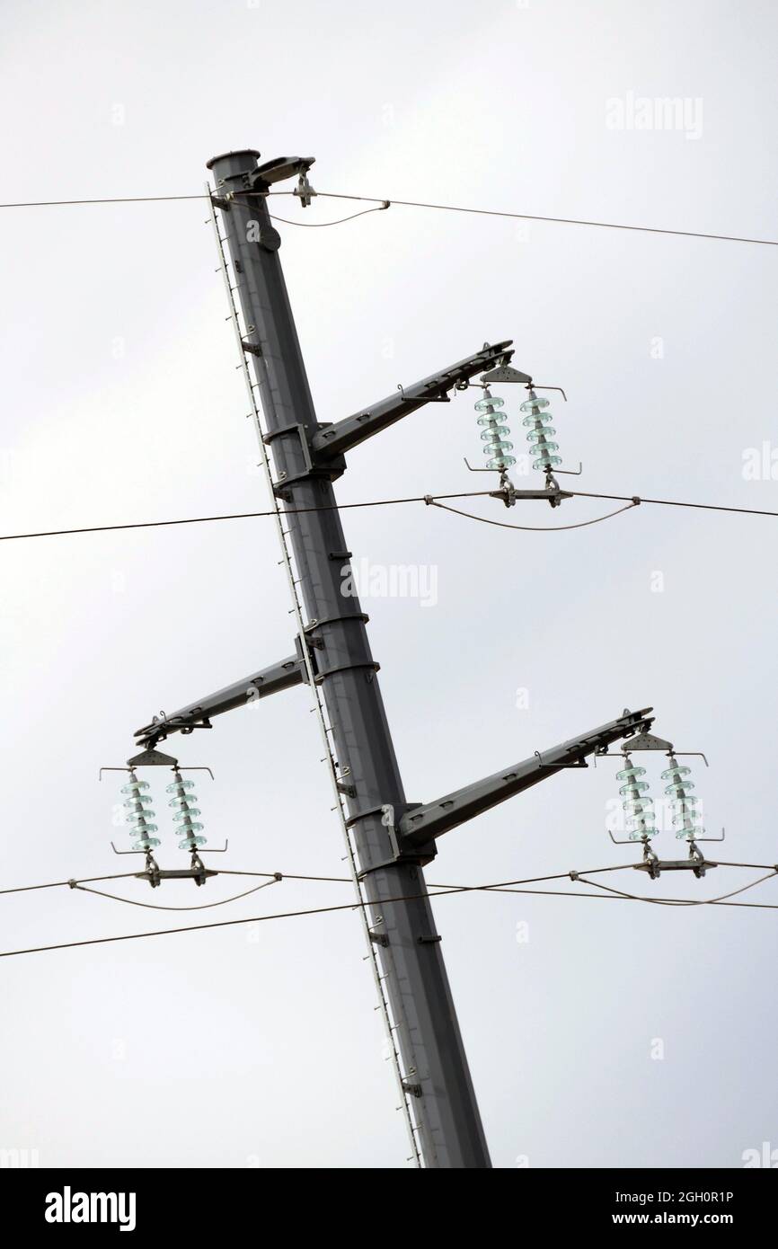 Modern safety high voltage power lines. Stock Photo