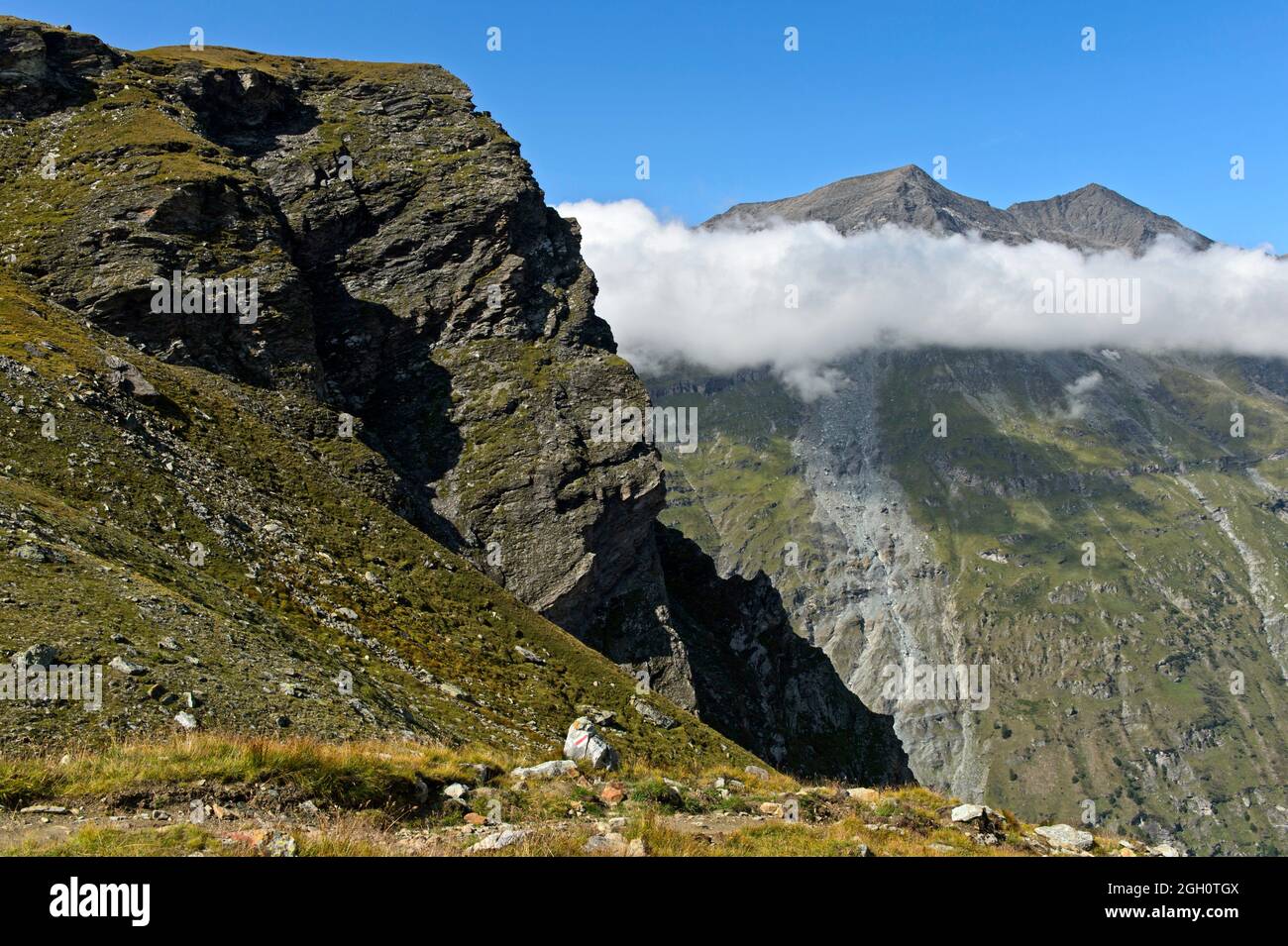 Alpine landscape at the summit Roc de la Vache, Zinal, Val dâ.Anniviers, Wallis, Switzerland. Stock Photo